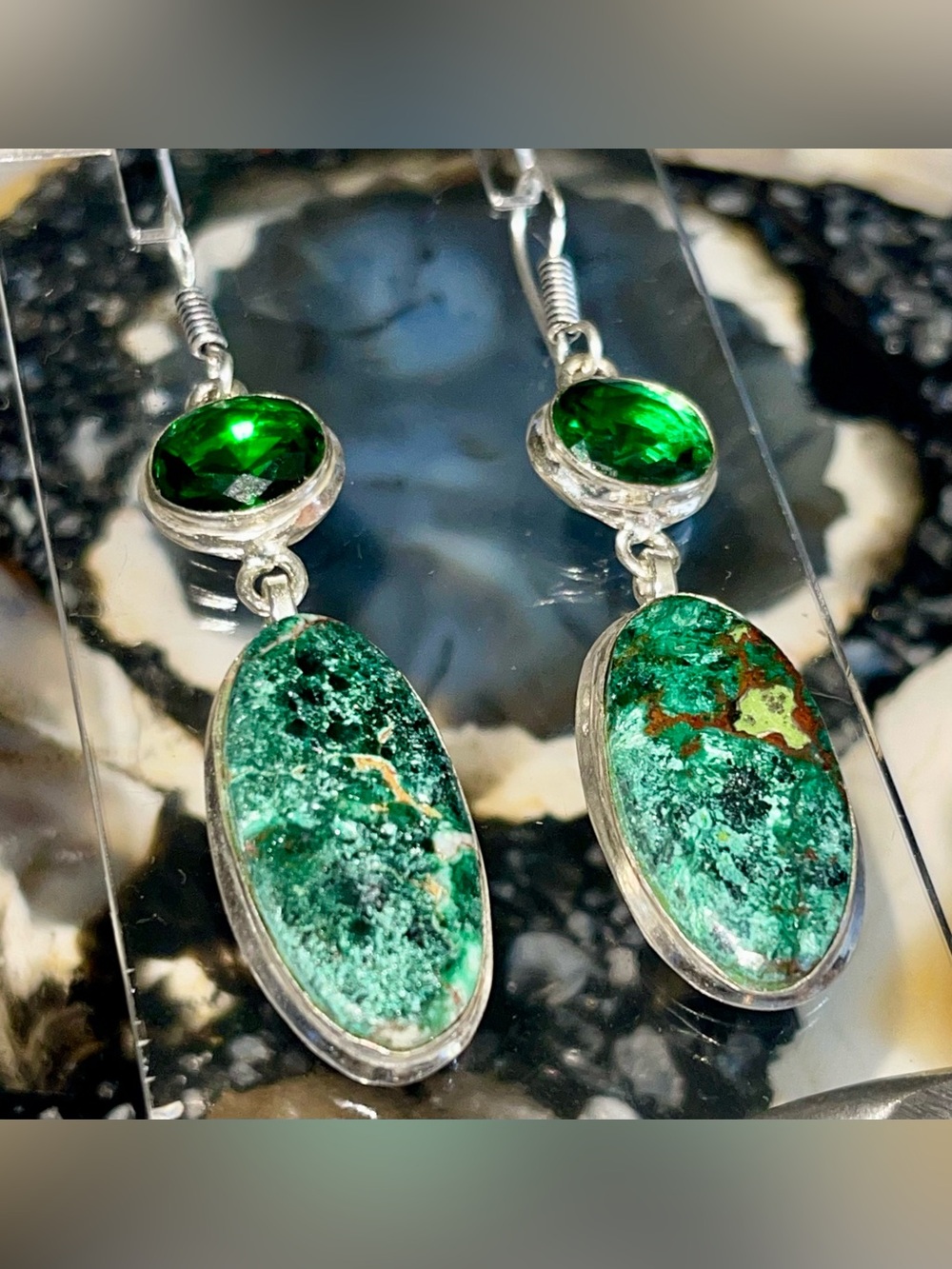 Bright Green Chrysocolla Earrings 2 1/2”